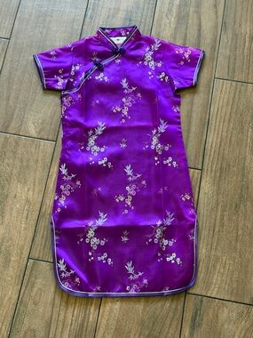 Girls' Purple Floral Cheongsam Dress